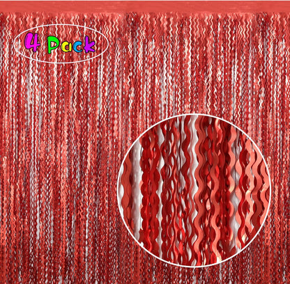 4 Pack Wavy Champagne Gold Metallic Tinsel Foil Fringe Curtains Backdrop - 3.3X6.6ft Foil Fringe Backdrop for Parties | Door Streamers for Birthday | Photo Booth Backdrops Party Decor
