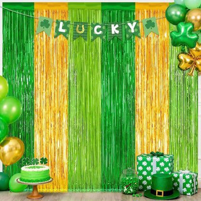 GCB 2Pack Black Metallic Tinsel Foil Fringe Curtains, Black Foil Curtain Backdrop, Photo Booth Props for Birthday Wedding Baby Shower Bachelorette Xmas Celebration Party Decorations Door Streamers