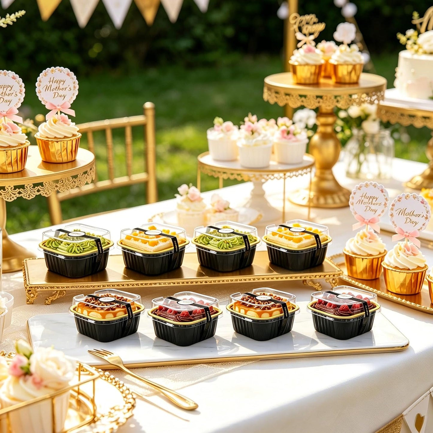 NPLUX 50 Pcs Mini Cake Pans with Lids and Spoons Aluminum Foil Mini Square Baking Cups with Lids Disposable Ramekins Cake Pans Dessert Cups for Wedding Mothers Day Gifts Party Favors(Pink,5oz)