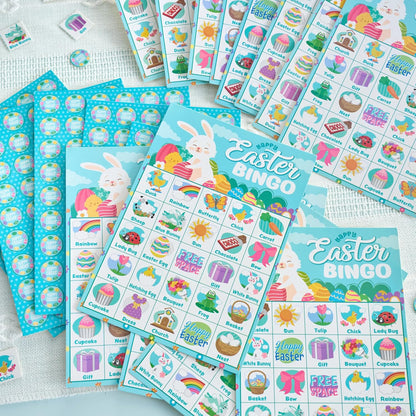 JOYIN 28 Players Easter Bingo Card (5x5) with Blue Color for Kids, Boys, Girls and Adults, Easter Games, School Classroom Activities and Easter Basket Stuffers