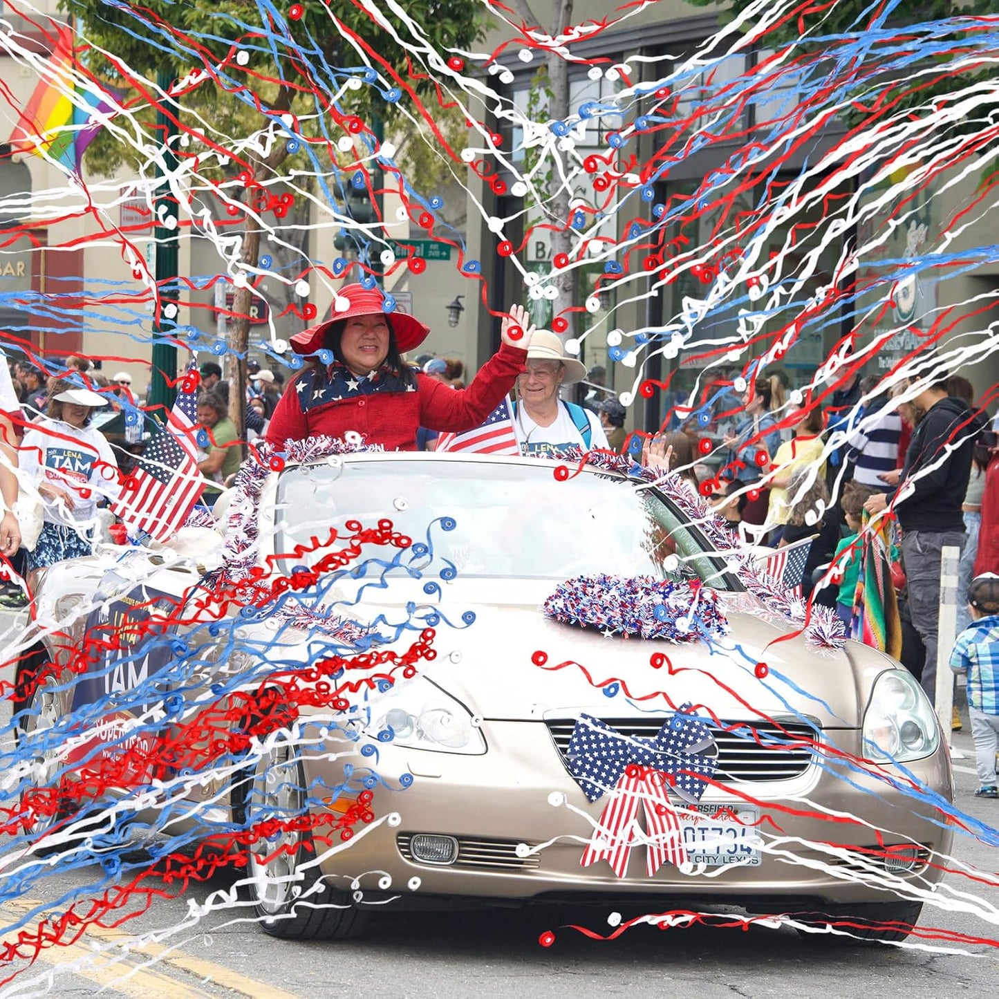 Soulchen 24 Pack 4th of July No Mess Confetti Popper Hand Throw Streamer Popper Bulk Red Blue White Confetti for 250th Anniversary Celebration Independence Day Patriotic Party Supplies Decorations