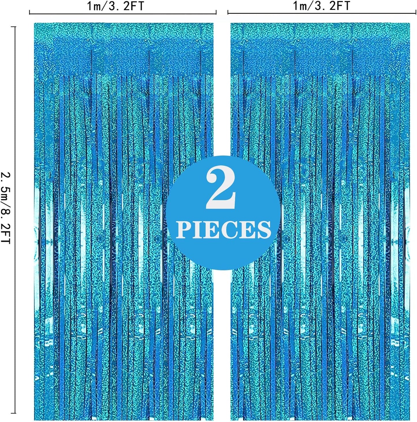 2 Pack 3.2ft x 8.2ft Silver Metallic Tinsel Foil Fringe Curtains, Door Streamer Photo Booth Backdrop for Birthday Graduation Engagement Bridal Shower Bachelorette Baby Shower Party Decorations