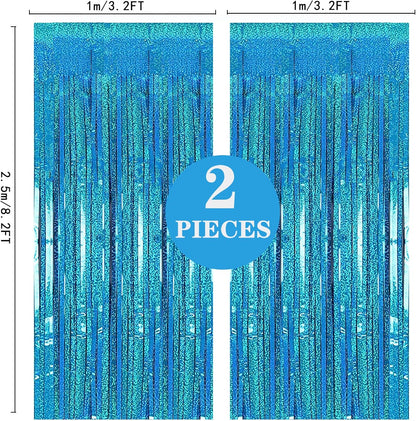 2 Pack 3.2ft x 8.2ft Silver Metallic Tinsel Foil Fringe Curtains, Door Streamer Photo Booth Backdrop for Birthday Graduation Engagement Bridal Shower Bachelorette Baby Shower Party Decorations