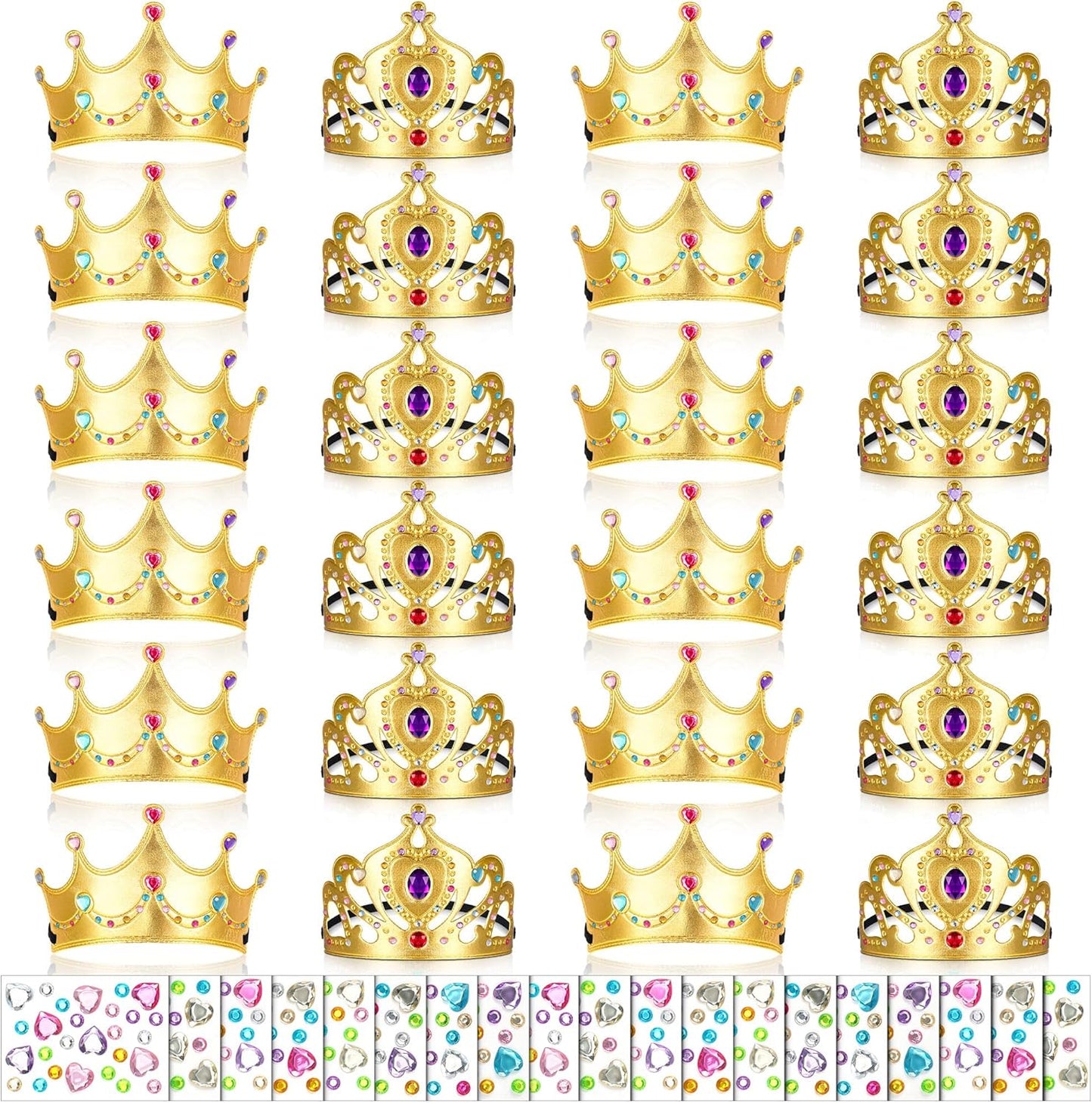 Yaomiao 44 Pcs Birthday Foam Crowns for Kids Princess Tiaras King Hat Bulk Diamond Sticker Kits for Crown Party Supplies
