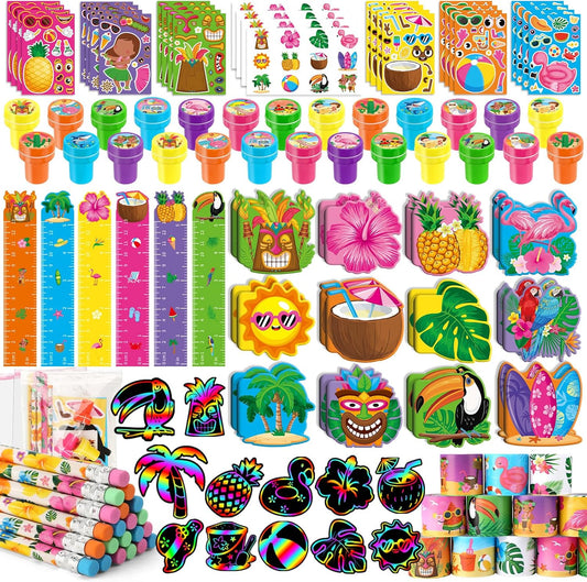 BenLouis 108Pcs Hawaiian Luau Party Favors Aloha Summer Tropical Tiki Theme School Stationery Set Bulk for Kids Beach Pool Birthday Party Goodie Bag Stuffers Classroom Gifts Rewards Pinata Filler