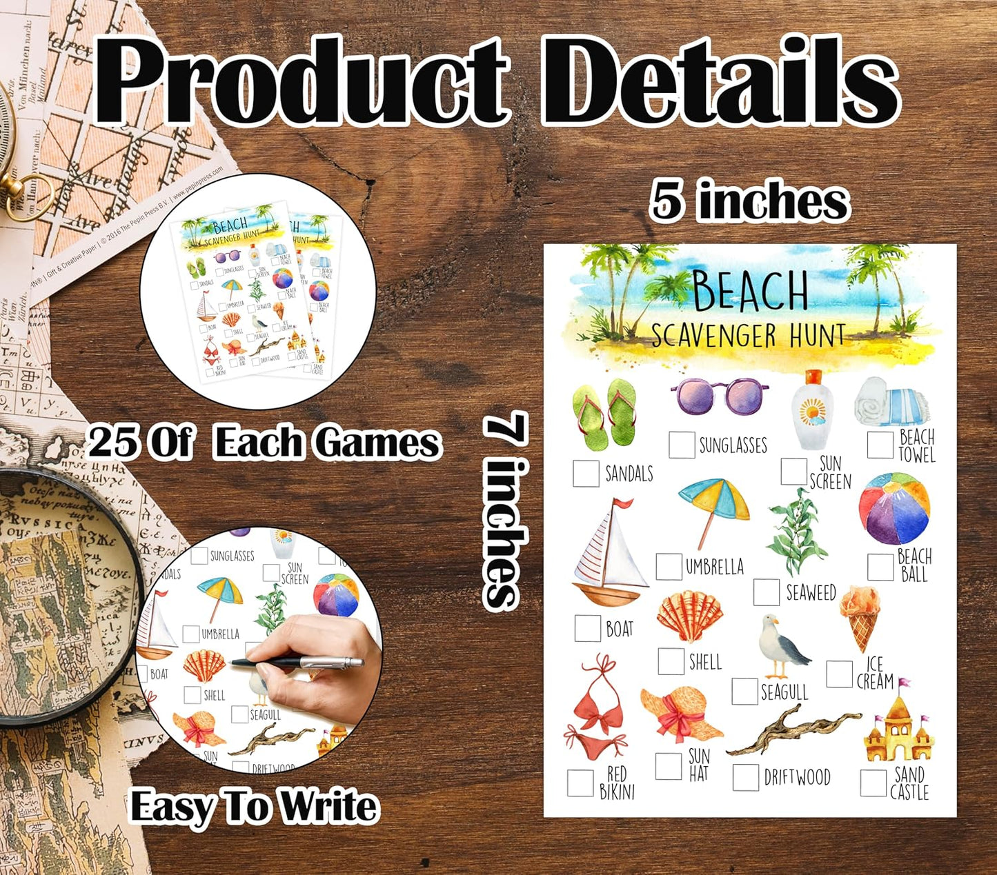 25 Pcs Beach Scavenger Hunt Cards, Outdoor Scavenger Hunts, Camping Scavenger Hunt Game Set, Outdoor Travel Seek Activity, Summer Holiday Party Games for Family Friend, A05