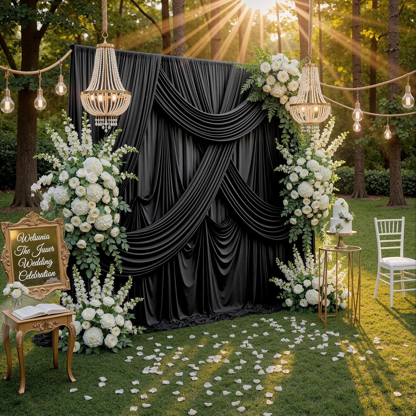 10ftx10ft Black Backdrop Curtains for Weddings Parties, Wrinkle Free 2 Panels Silky Polyester Photo Backdrop Drapes Back Drop Cloth Drapery for Birthday Mother'sDay Photography Background