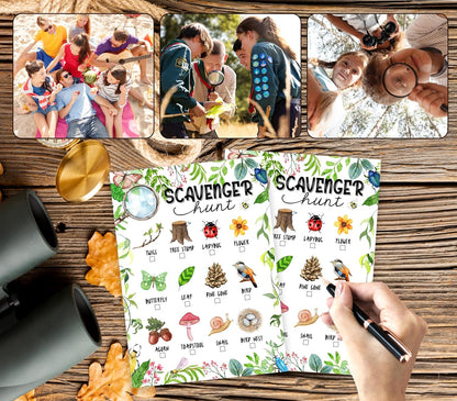 25 Pcs Nature Scavenger Hunt Cards, Outdoor Scavenger Hunts, Camping Scavenger Hunt Game Set, Outdoor Travel Seek Activity, Holiday Party Games for Family Friend, A01