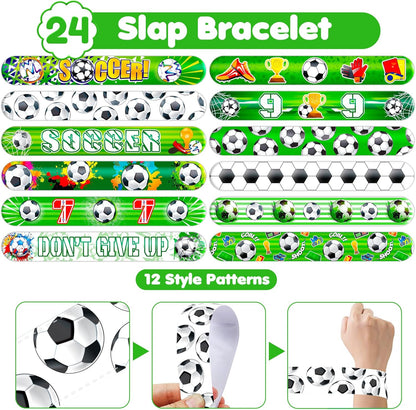 Cherisnowy 72 PCS Soccer Party Favors - 48 Temporary Pre-Cut Tattoos & 24 Slap Bracelets - Fun Party Favors for Boys & Girls, Birthday Goodie Bag Fillers, Baby Shower Gifts, Classroom Rewards