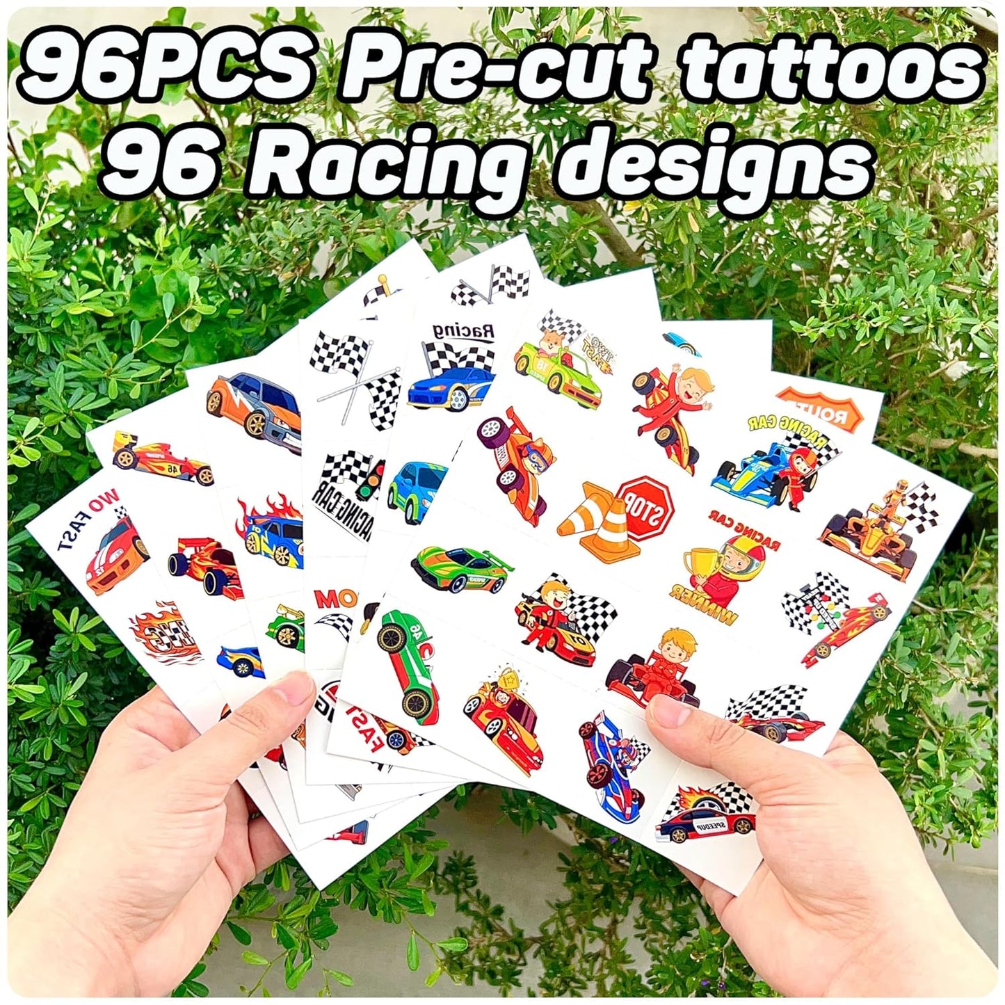 96PCS Racing Car Temporary Tattoos Stickers - Sport Racing Car Birthday Party Favors Themed Birthday Party Decorations Accessories Supplies Gift Idea For Kids Teens Adult Classroom Prizes Rewards