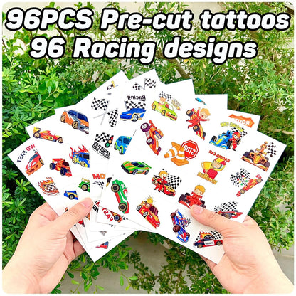 96PCS Racing Car Temporary Tattoos Stickers - Sport Racing Car Birthday Party Favors Themed Birthday Party Decorations Accessories Supplies Gift Idea For Kids Teens Adult Classroom Prizes Rewards
