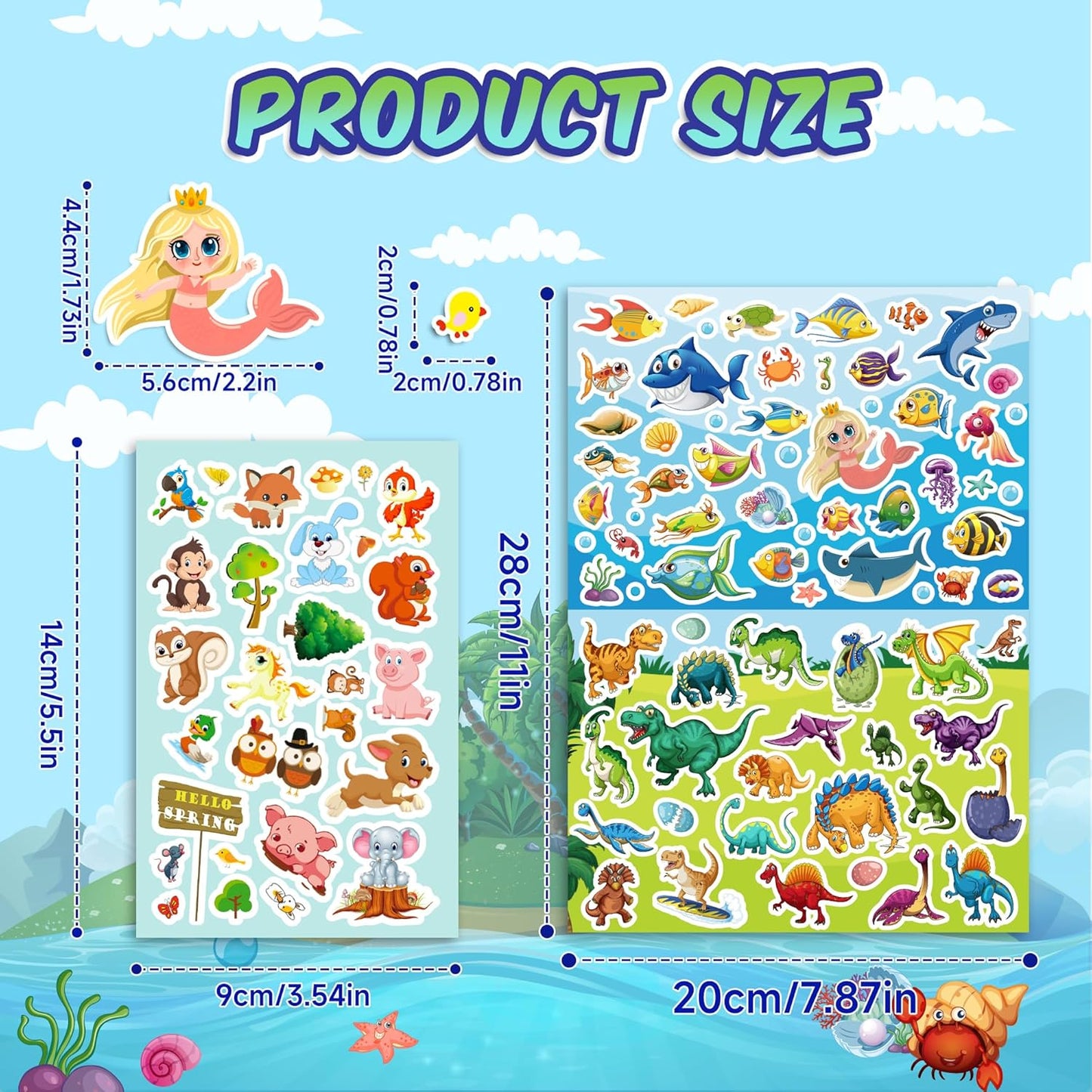 Sinceroduct 64 Sheets Stickers for Kids, 1800+pcs Animal Sticker, 16 Animal Themes Water Bottle Stickers, Scrapbooking Party Favors Classroom for Kids, Children, Teacher, Parent