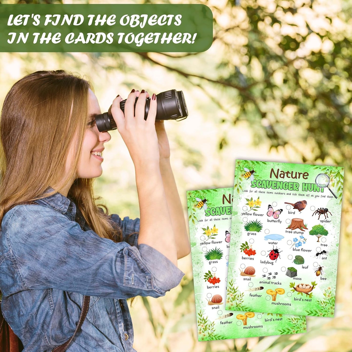 Nature Scavenger Treasure Hunt Game Cards, Outdoor Woodland Scavenger Hunt Games, Nature Theme Holiday Birthday Party Supplies Activities(25 Game Cards), 02