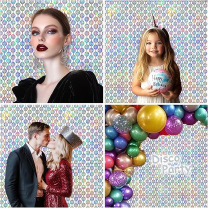 4 Packs Silver Foil Fringe Curtain, Silver Glitter Metallic Tinsel Backdrop for Birthday, Wedding, Baby Shower, Bachelorette, 70s 80s 90s Theme Disco Party, Iridescent Party Decorations Supplies
