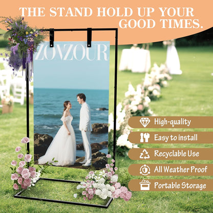 Wedding Sign Stand, Black Wedding Welcome Sign, Wedding Sign Holder with Storage Bag and Leather Sign Hanging Straps, Easel Stand for Sign, Welcome Sign for Party