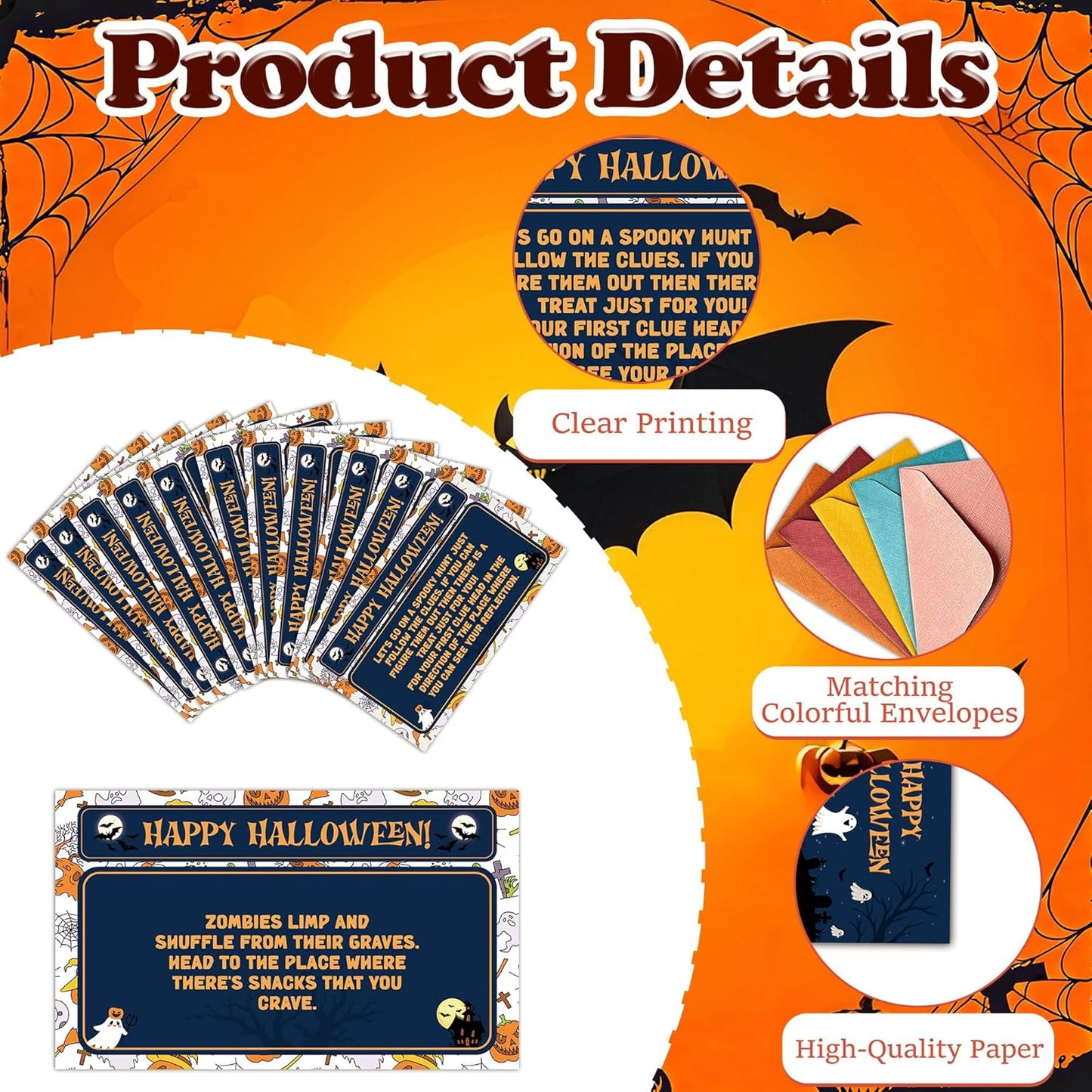 Halloween Scavenger Hunt Games Set, Trick Or Treat Treasure Hunt Clue Games for Friends Family, Halloween Activities for Large Groups, Horror Party Supplies Decorations, 01