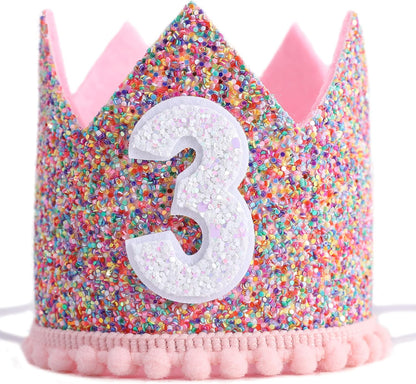 Rainbow Crown - 4th Birthday Party Glitter Crown, Kids Birthday Hats, Baby Photo Props, Little Girls Hair Accessories