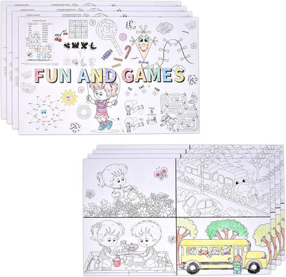 50 Kids Activity Placemats Disposable Paper 11x17 Double Sided Coloring Puzzle Games Sheets Restaurant Entertainment Crafts Party Table Decor