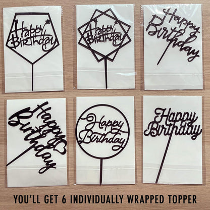 6-Pack Gold Cake Topper Set, Double-Sided Glitter, Acrylic Happy Birthday Cupcake Toppers, Birthday Decorations for Children or Adults.