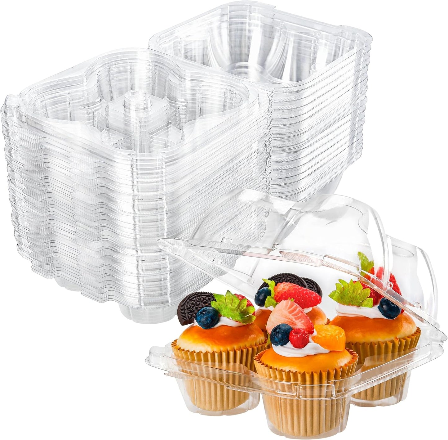 NPLUX 4 Compartment Cupcake Containers 20 Pack Cupcake Holder with Connected Airtight Lid Cupcake Boxes for 80 Cupcakes Muffins, BPA Free, Standard Size