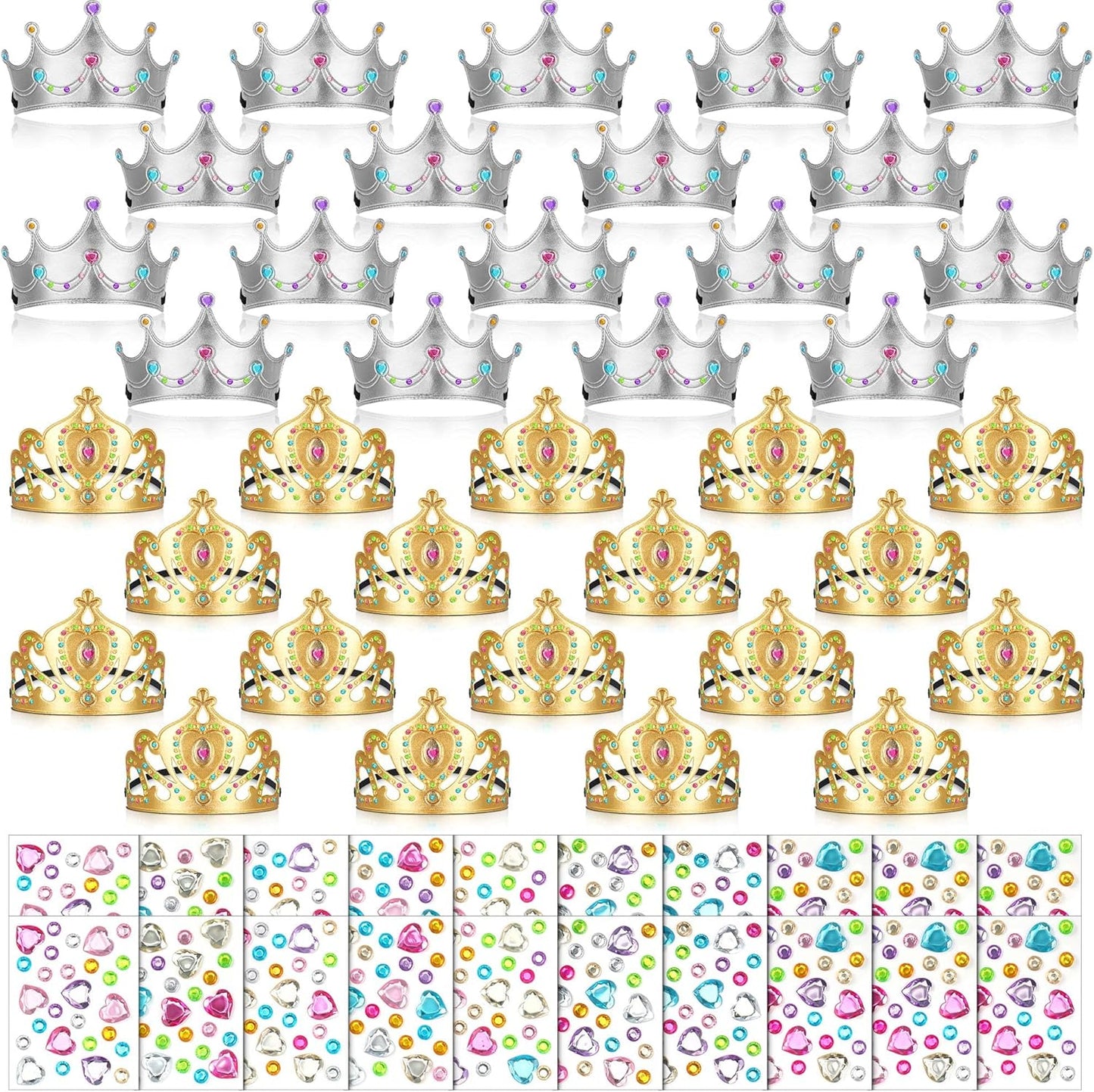 Yaomiao 66 Pieces Foam Princess Tiaras DIY Crowns Kids Party Favors Craft Crystal Diamond Sticker Girls Making Your Own Tiara (Gold)