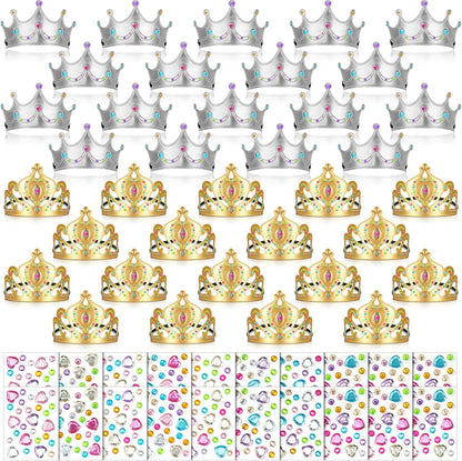 Yaomiao 66 Pieces Foam Princess Tiaras DIY Crowns Kids Party Favors Craft Crystal Diamond Sticker Girls Making Your Own Tiara (Gold)