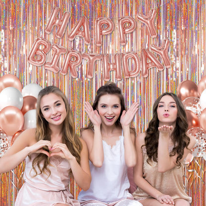 Melsan 2 Pack 3.2 ft x 8.2 ft Tinsel Foil Fringe Curtains Backdrop, Sparkle Metallic Foil Curtains for Party Photo Booth Props Decoration, Pinkish Purple