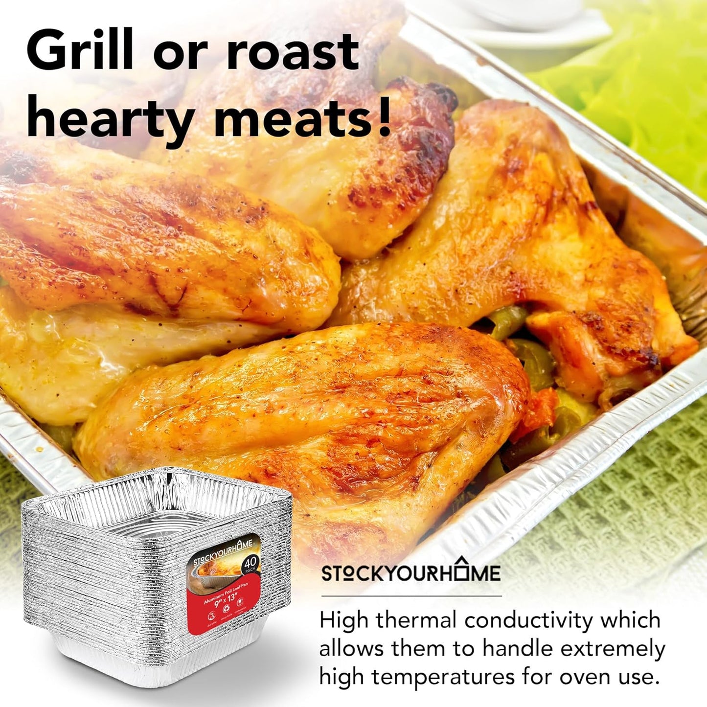 Stock Your Home Aluminum Pans 9x13 Disposable Foil Pans (30 Pack) - Half Size Steam Table Deep Trays - Tin Foil Pans Great for Cooking, Heating, Storing, Prepping Food