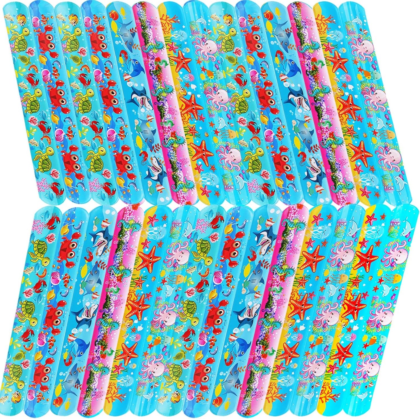 Ocean Animal Slap Bracelets for Party Favors,24PCS Friendship Bracelets for Ocean Theme Party Supplies Decorations Snap Animal Wristands for Party Gift Bag Filler