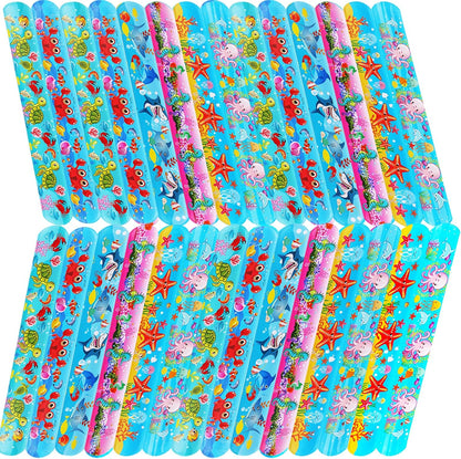 Ocean Animal Slap Bracelets for Party Favors,24PCS Friendship Bracelets for Ocean Theme Party Supplies Decorations Snap Animal Wristands for Party Gift Bag Filler