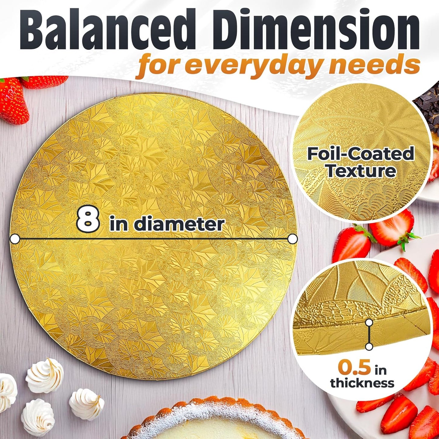 12 Inch Cake Drum, Black Cake Board for Picture-Ready Celebration Cakes, 1/2 Inch Thick Round Cardboard Base with Grease & Moisture Resistant Surface and Decorative Pattern for Parties and Weddings