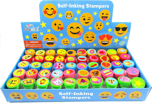 TINYMILLS 50 Pcs Emoticons Stamps for Kids – Self-Inking Emoticons Assorted Stampers (50 Different Designs), Emoji Birthday Party Favors, Piñata Fillers, Game Prizes, Classroom Rewards, Teacher Stamps