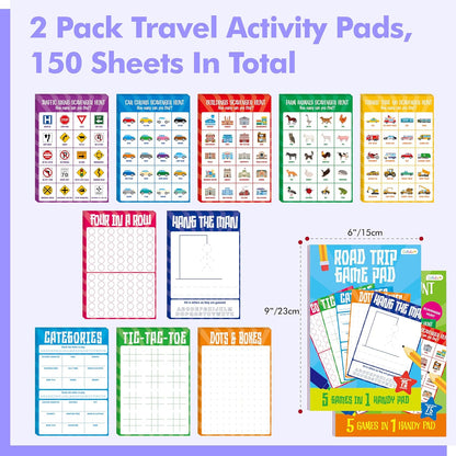 Road Trip Game Pad, 5 Games in 1 (Farm Animals, Car Colors, Buildings, Traffic Signs, Vehicles Scavenger Hunt Bingo), Pen Pencil Paper Game, Plane Trip/ Car Travel/Getaway Activity Pad for Kid, Adult