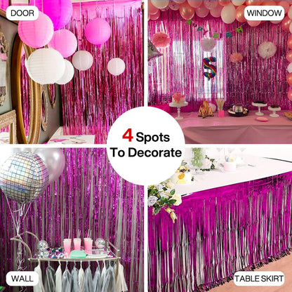 PartyWoo Silver Streamers 3pcs Tinsel Backdrop 8.2FT Metallic Tinsel Foil Fringe Streamer Curtains Party Photo Booth Backdrop for Graduation Baby Shower Bachelorette Wedding Disco Party Decorations