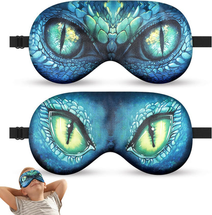 2 Pcs Sleep Mask for Kids Boys, Silk Eye Covers for Sleeping, Adjustable Strap & Light Blocking Design, Adult Children's Bedtime Blindfold for Travel and Home Use (Funny Eye)