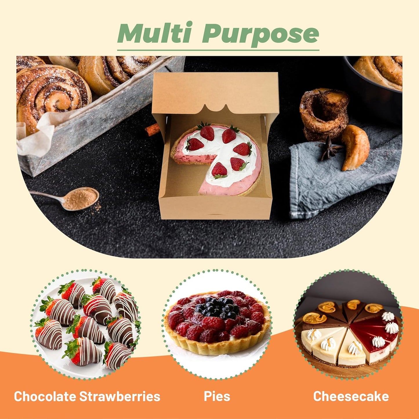 20 Pack Pie Boxes 9x9x3Inch Cake Boxes Bakery Boxes with Window for Pie, Cookies, Donuts, Chocolate Covered Strawberries(White)