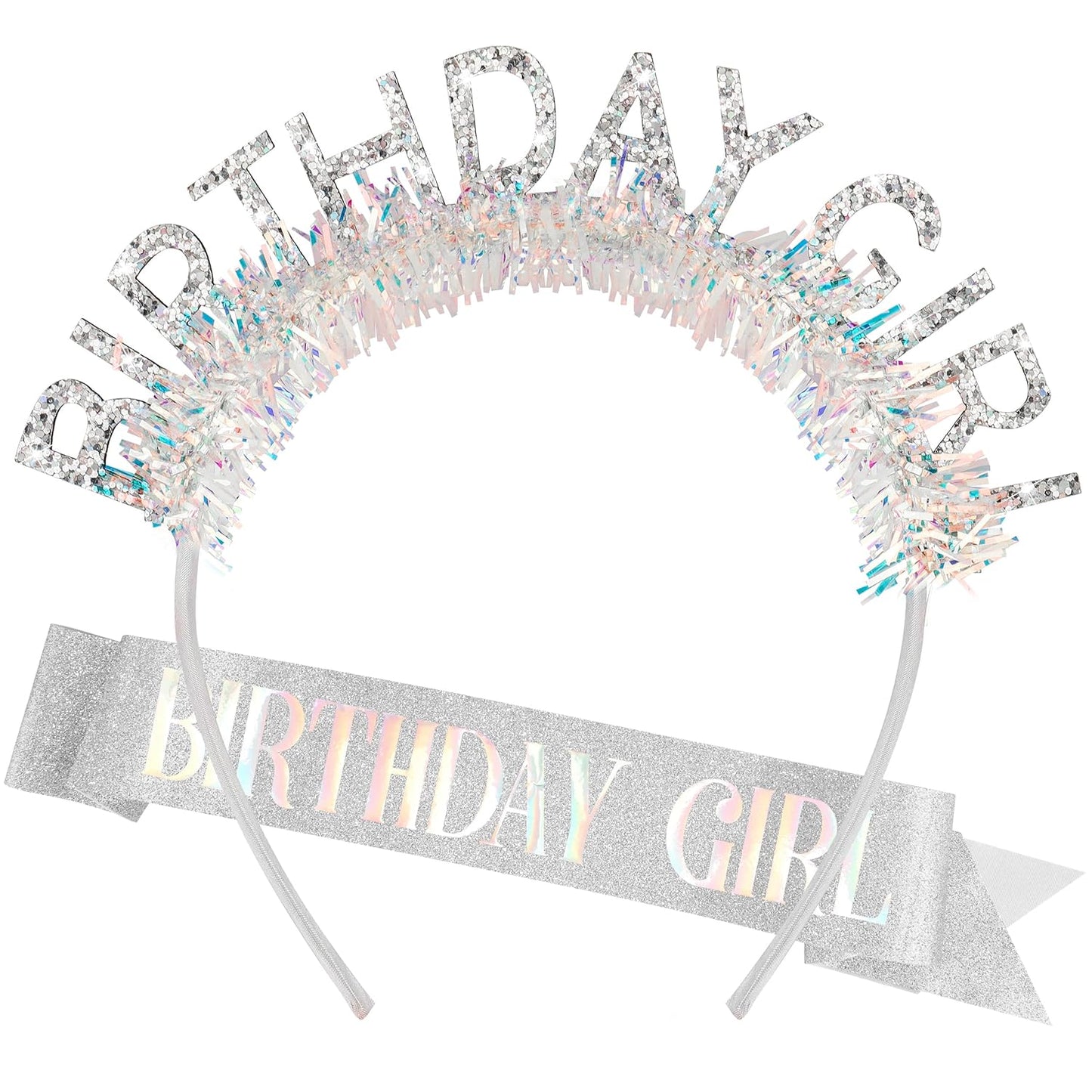COCIDE Birthday Girl Headband & Sash - Birthday Crown for Women & Girls Pink Glitter Letter Tiara Birth Day Decorations Accessories Gift for Her (A1 Pink)