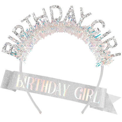 COCIDE Birthday Girl Headband & Sash - Birthday Crown for Women & Girls Pink Glitter Letter Tiara Birth Day Decorations Accessories Gift for Her (A1 Pink)
