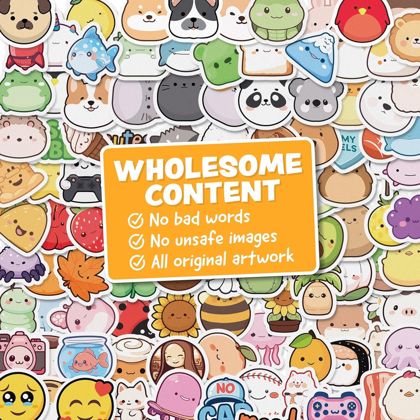 Cute Stickers for Kids - Kawaii Water Bottle Stickers for Teens - 108pc Sticker Pack - Waterproof Vinyl Stickers for Water Bottles, Scrapbook, Laptops, Etc.