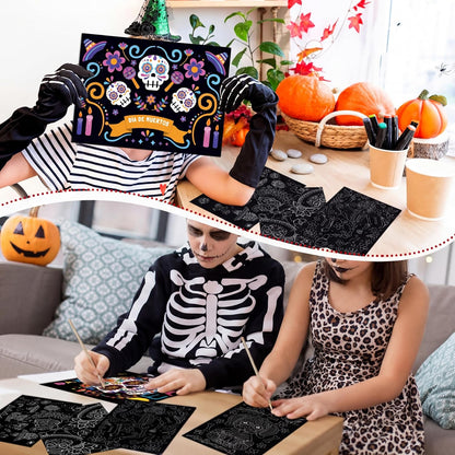 Marspark 24 Pcs Summer Crafts for Kids Bulk Color Your Own Summer Scratch Posters DIY Magic Scratch Paper Black Off Art Paper Gifts Kit Doodle Art for Home Holiday School Party Activities