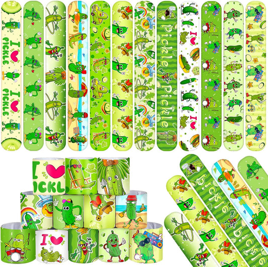 48 PCS Funny Pickle Slap Bracelets Party Favors, Pickle Wristbands Bracelets Goodie Bag Fillers for Pickle Birthday Party Decorations Supplies for Kids Adults Boys Girls Classroom Rewards