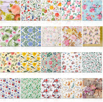 Crtiin 20 Pack Decoupage Napkins Floral Napkins Flower Cocktail Paper Decorative Toilet for Valentine's Day Birthday Party Beautiful Gorgeous, 20 Styles Each 6.5 Inches(Style 1)