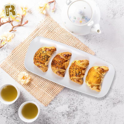 R-kay 4 Pack White Plastic Serving Trays for Party - White Serving Tray 17 by 6.5 in - Rectangular Heavy Duty Dessert Trays for Food
