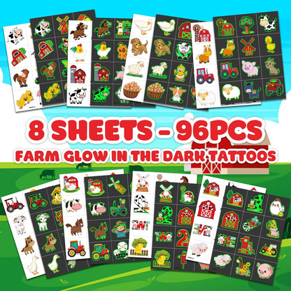 72 PCS Farm Barnyard Animal Pre-Cut Temporary Tattoos Sticker Birthday Decorations Party Supplies Favors Gift Boy Girl Farmhouse Cow Chicken Tattoo School Reward Themed (Normal)