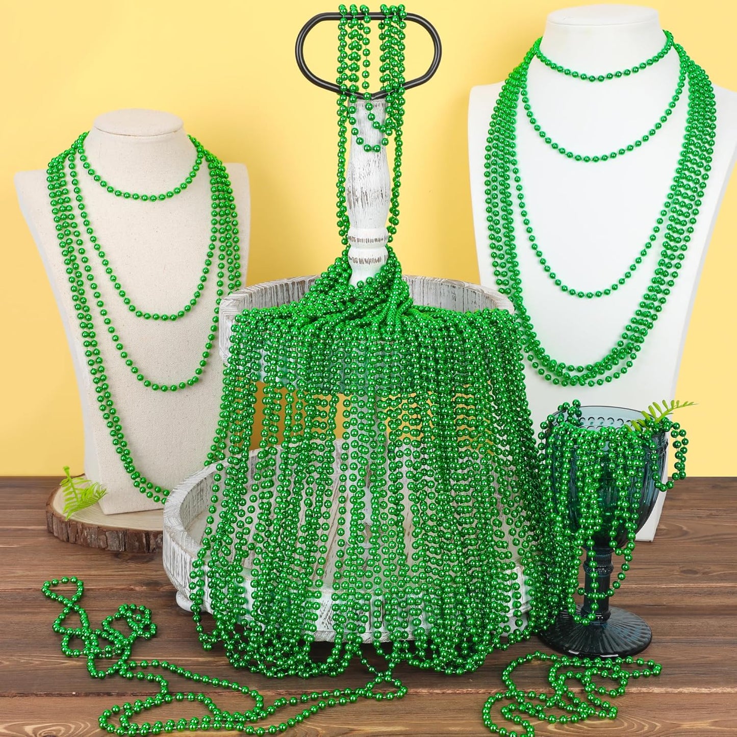 EOBOH 144PCS Mardi Gras Beads, Metallic 12 Kinds Bead Necklace Party Supplies, 33" Mardi Gras Necklace Costume Stuff, Festival Parade Throw Accessories for Wedding Birthday Celebrations Decorations