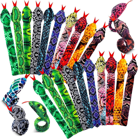 16Pcs Snake Slap Bracelets, Reptile Party Favors Snake Snap Bracelet Fuzzy Animal Slap on Bracelet for Kids Reptile Birthday Party Supplies
