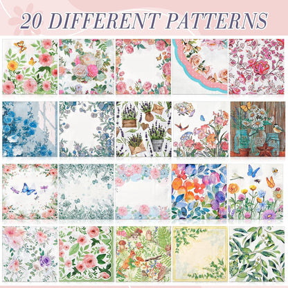 Crtiin 20 Pack Decoupage Napkins Floral Napkins Flower Cocktail Paper Decorative Toilet for Valentine's Day Birthday Party Beautiful Gorgeous, 20 Styles Each 6.5 Inches(Style 1)