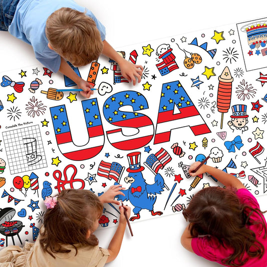 Haooryx Independence Day Coloring Poster - Jumbo 4th of July Retangular Coloring Table Cover Patriotic USA Birthday Party Supplies Decoration Paper Tablecloth Color Your Own Gaint Home Wall Art Decor