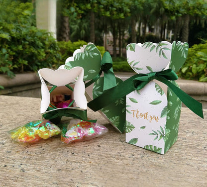 Lontenrea 50 Pcs Floral Pattern Candy Boxes Wedding Birthday Party Favor Gift Box with 50pcs Light Pink Ribbon