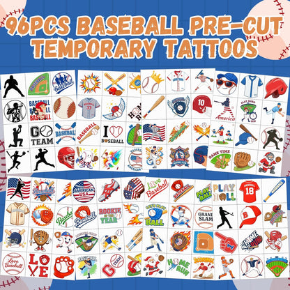 96PCS Baseball Temporary Tattoos Stickers - Baseball Birthday Party Favors Sport Themed Birthday Party Decorations Accessories Supplies Gift Idea For Kids Teens Teamate Adult Classroom Prizes Rewards